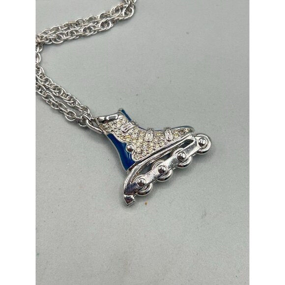 Vintage Swarovski Swan Rollerblade Skate Pendant Necklace Spinning Wheels - Picture 2 of 11